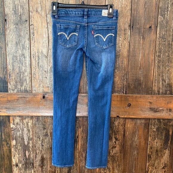 Levi’s Sz 8R Girls Blue Denim Skinny Western Embroidery Pocket School Jeans - Picture 3 of 9